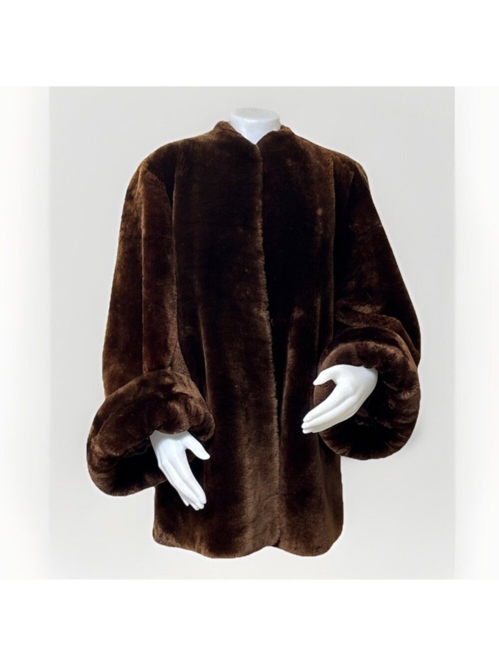Vintage Auburn Sheared Fur Coat Cuffed Bell Sleeve Brown Winter Jacket Size M/L